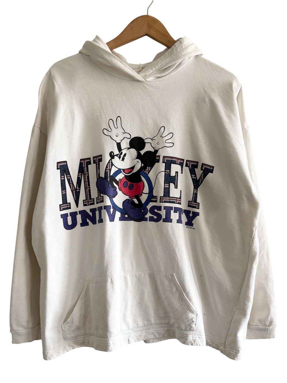 Vintage Disney 90s Mickey University White Hooded Sweatshirt